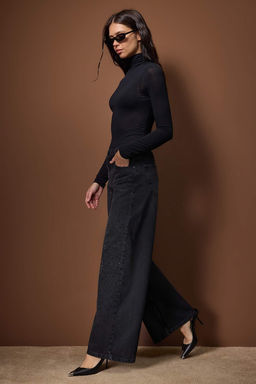 Siyah Tas Detayl? Normal Bel Wide Leg Jeans TWOAW26JE00284 - Trendyolmilla фото 2