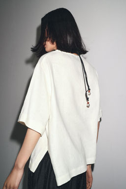 ZW COLLECTION LINEN SHORT SLEEVE TOP - Zara фото 3