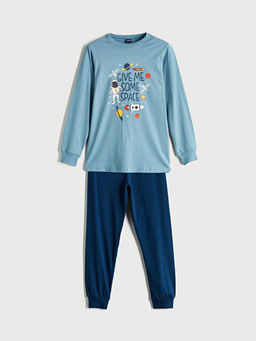 Bisiklet Yaka Bask?l? Erkek ?ocuk Pijama Tak?m?