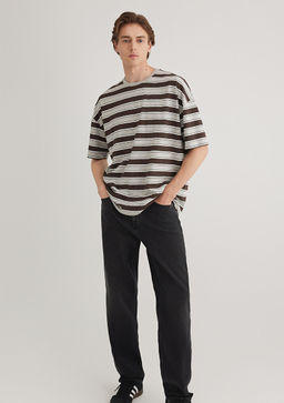 Kahverengi Cizgili tisort - Mavi фото 2