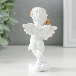 Фигурка полистоун Белоснежный ангел с тортом украшенным розочками, 6?4.5?11 см
