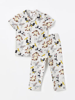Polo Yaka K?sa Kollu Bugs Bunny Bask?l? Erkek Bebek Pijama Tak?m?