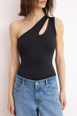 Siyah Asimetrik Asimetrik Yaka Cut Out Detayl? Alttan C?tc?l? Orme Body TWOSS23BD00014