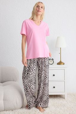 Trendyolmilla Pembe %100 Pamuklu Leopar Desenli Cepli Orme Pijama Tak?m? THMSS25PT00142  фото 2