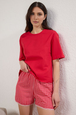 Trendyolmilla K?rm?z? Potikareli Dantel Detayl? Viskon Sortlu Orme Pijama Tak?m? THMSS25PT00273  фото 2