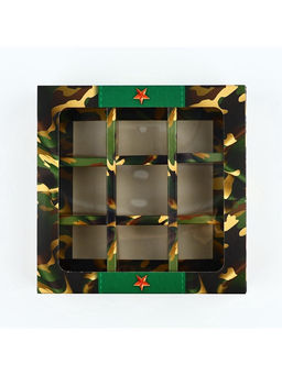 Цена за 5 шт. Коробка под 9 конфет с ячейками 23 февраля 14.5?14.5?3.5 см