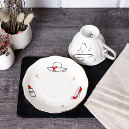 Чайная пара 2 предмета 250 мл Ах, какая женщина / RS/12-FY21602 Grey /уп 48/ в подарочной упаковке - Галеонтрейд фото 4