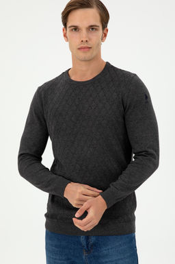 Erkek Slim Fit Bisiklet Yaka Antrasit Melanj Kazak - U.s. polo assn фото 3