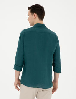 Рубашка Pierre Cardin Regular Fit изумрудная льняная