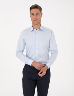 A__k Mavi Slim Fit Uzun Kollu Basic G_mlek