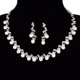 Колье со стразами и серьги гвоздики 3 см / 6395 /уп 12/серебро/жемчуг - Галеонтрейд фото 2