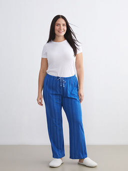 B?y?k Beden Beli Lastikli ?izgili Kad?n Pijama Alt