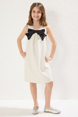 Beyaz K?z Cocuk Kurdele/Fiyonk Detayl? Mini Me Bayraml?k Dokuma Elbise TKDSS25EL00038 - Trendyolmilla фото 2