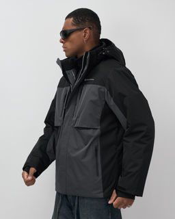 Горнолыжная куртка мужская зимняя темно-серого цвета 7616TC