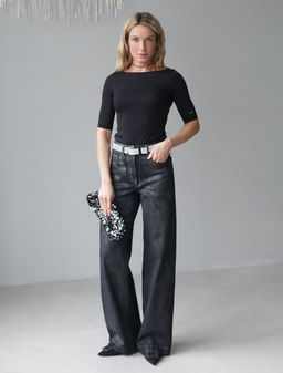 Джинсы трубы из эластичного денима с металлизированным покрытием - Vilatte фото 4