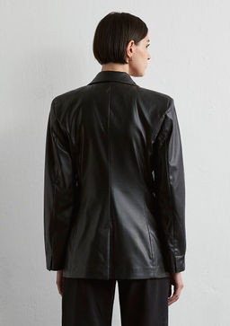 Suni Deri Siyah Blazer Ceket - Mavi фото 3