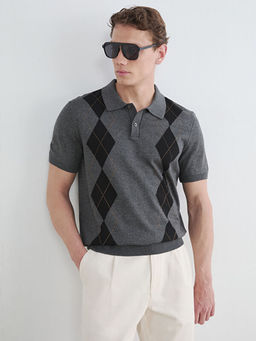 Polo Yaka Baklava Desenli Erkek Triko Ti??rt