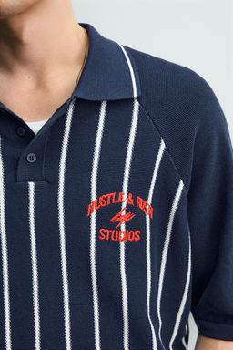 POLO PUNTO RAYAS BORDADO PARCHE / Azul tinta