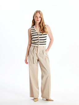 V Yaka ?izgili Kad?n Triko Yelek