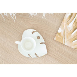 Чайная пара керамическая Белая монстера, кружка 100 мл, блюдце 15х14 см, цвет белый - Dolce Ceramo. фото 8