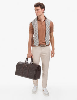 A__k Kahverengi Slim Fit %100 Pamuk D__meli Polo Yaka Basic Ti__rt