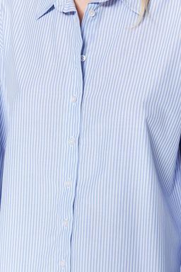 Mavi Cizgili Oversize/Genis Kal?p Dokuma Gomlek TWOSS23GO00144