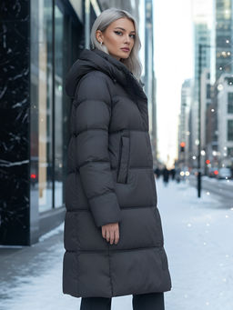 Пальто зимнее утепленное с капюшоном женское темно-коричневого цвета 7618TK - Visdeer фото 25