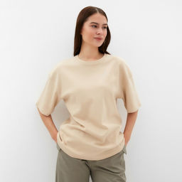 Футболка женская MIST Basic, бежевая, размер 44-46