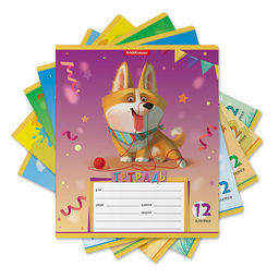 Цена за 280 шт. Тетрадь школьная ученическая ErichKrause Корги, 12 листов, линейка (в плёнке по 10 шт.)