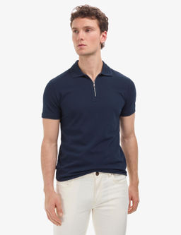 Lacivert Slim Fit %100 Pamuk K_vr_lmaz Polo Yaka Basic Ti__rt