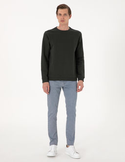 Koyu Ye_il 3 _plik Regular Fit Bisiklet Yaka Basic Sweatshirt