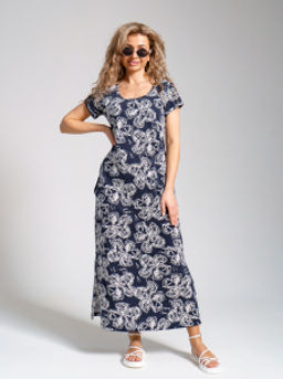 643 Платье "Цветы/т.синий"