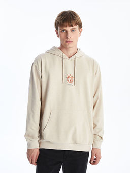 Uzun Kollu Bask?l? Erkek Hoodie