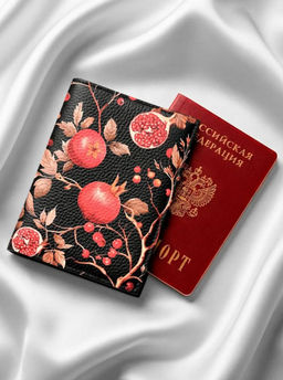 Кожаная обложка для паспорта с принтом bk-LeatherCover-olga-pomegranate