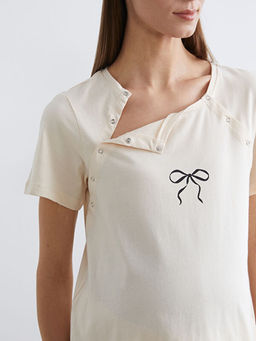 Bisiklet Yaka Bask?l? Hamile Pijama Tak?m?