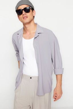 TRENDYOL MAN Beyaz Oversize Fit Apas Yaka Yazl?k Keten Gorunumlu Gomlek TMNSS23GO00053 - Trendyolmilla фото 52