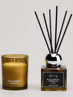 НАБОР АРОМАТИЧЕСКИЙ LUXURY СВЕЧА В СТАКАНЕ 6*7,5 СМ И ДИФФУЗОР 70 МЛ BLACK AMBER&GINGER LILY