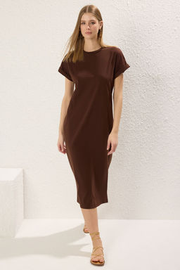 TRENDYOLMILLA Antrasit %100 Pamuk Eskitme Efektli Y?rtmacl? Shift/Rahat Kesim Orme T-shirt Elbise TWOSS24EL00140