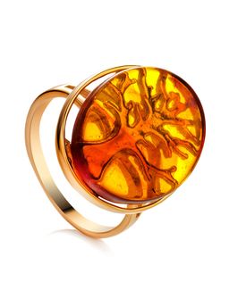 Кольцо Бельтайн овальной формы из коньячного янтаря