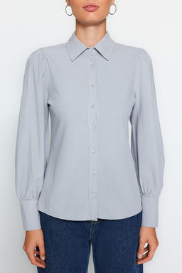 TRENDYOLMILLA Beyaz Balon Kol Pamuklu Regular Normal Kal?p Dokuma Gomlek TWOSS20GO0065 фото 10