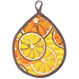 Кухонный комплект "Апельсинки, вид 5": прихватка-варежка 15х30см + прихватка 20х25см форма "Капелька", рогожка 171г/м2, хлопок 100%, наполнитель - ватин 280г/м2, на пластмассовом подвесе, "Домашняя мода" (Россия)