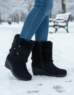 Унты женские на платформе черные замша короткие мех норка черная. Молния. - Roshva фото 9