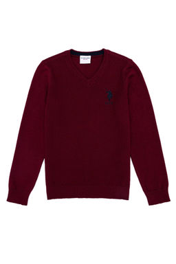 Бордовый трикотажный свитер с v-образным вырезом для мальчика Неожиданная скидка в корзине
