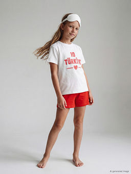 T?rkiye Bask?l? K?z ?ocuk ?ortlu Pijama Tak?m?