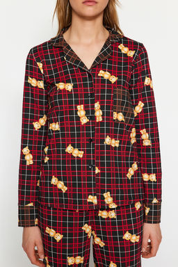 Trendyolmilla Cok Renkli %100 Pamuklu Ay?c?kl? Ekoseli Gomlek-Pantolon Orme Pijama Tak?m? THMAW24PT00104