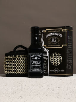 Подарочный набор Лучшему мужчине, гель для душа во флаконе виски, чёрный и мочалка лента, Чистое счастье  фото 3