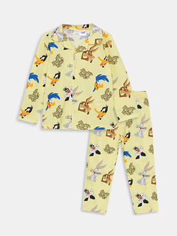 Polo Yaka Looney Tunes Bask?l? Erkek Bebek Pijama Tak?m?
