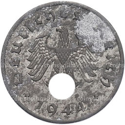 Монета 1 рейхспфенниг 1944 года A Германия