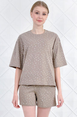 Арт. 9113 Пижама с шортами 42-50 (5 шт) Цвет:верх- бежевый, низ- бежевый