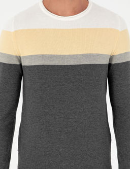 A__k Gri Melanj Slim Fit Bisiklet Yaka Triko Kazak